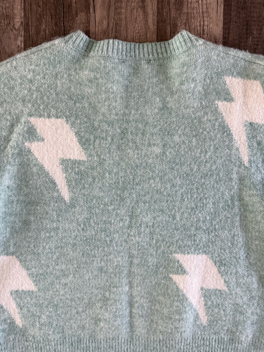 Storia Sweater Blue Lightning Bolt Long Sleeve Boxy Fit Sweater Size Small - Picture 8 of 9